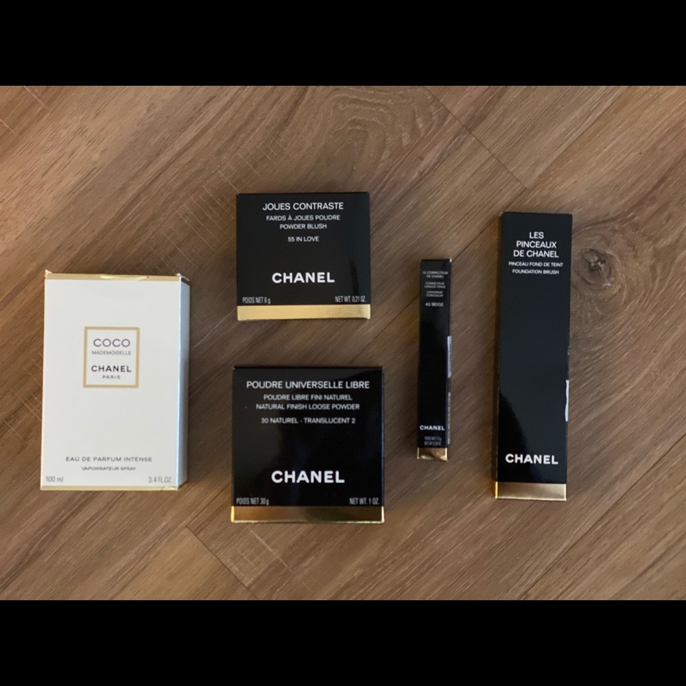 Chanel empty makeup packaging.